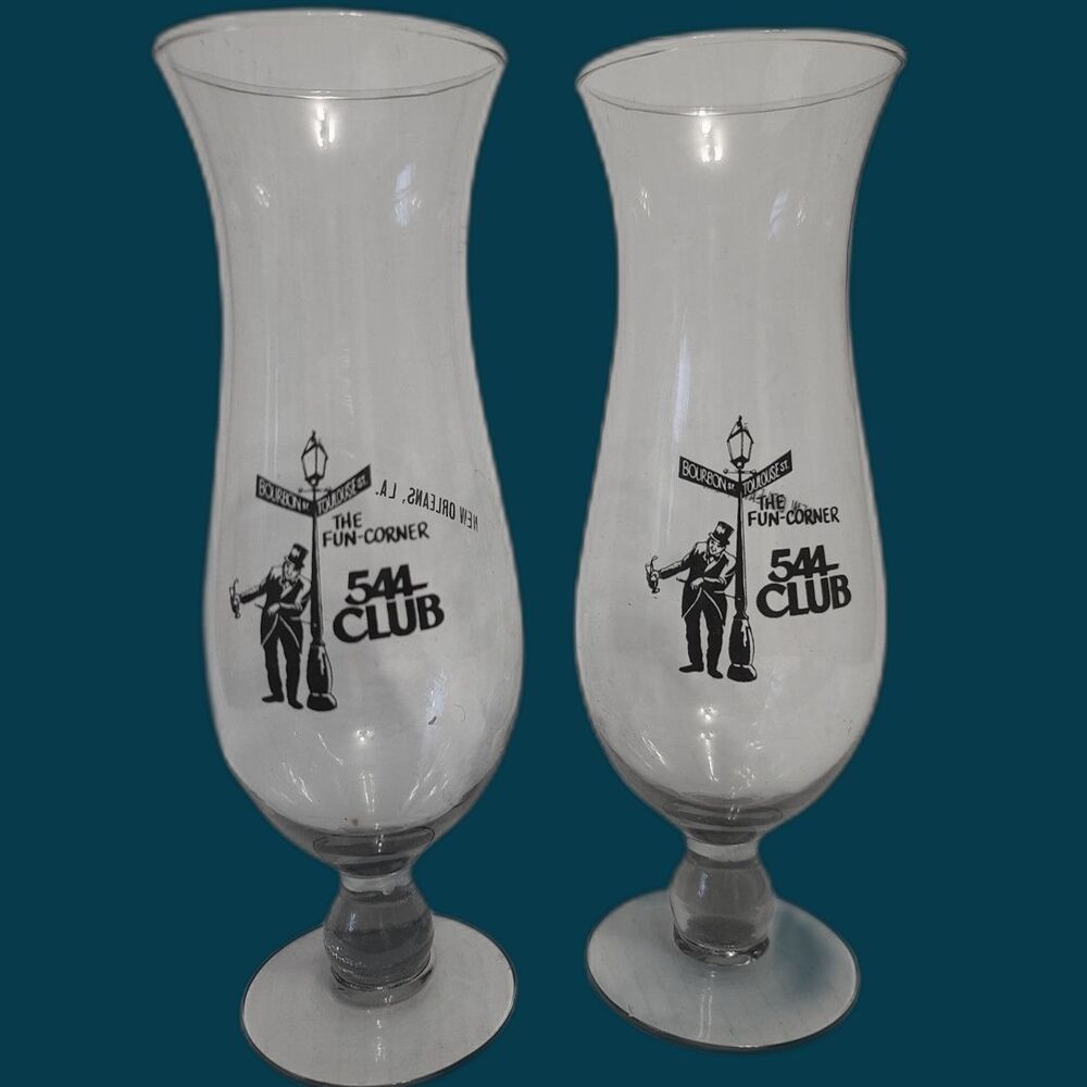Funky 544 Club 10'' Hurricane Glasses French Quarter New Orleans Bourbon St‎
